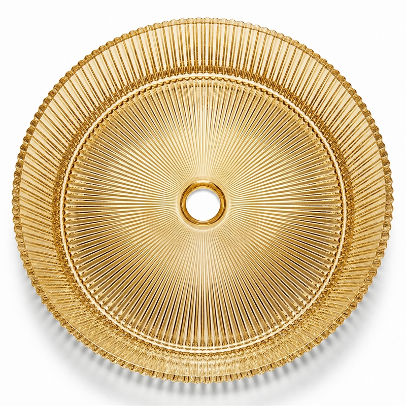 Cowrie Timeless Champagne Tempered Glass Crystal Round Vessel Sink 16 in