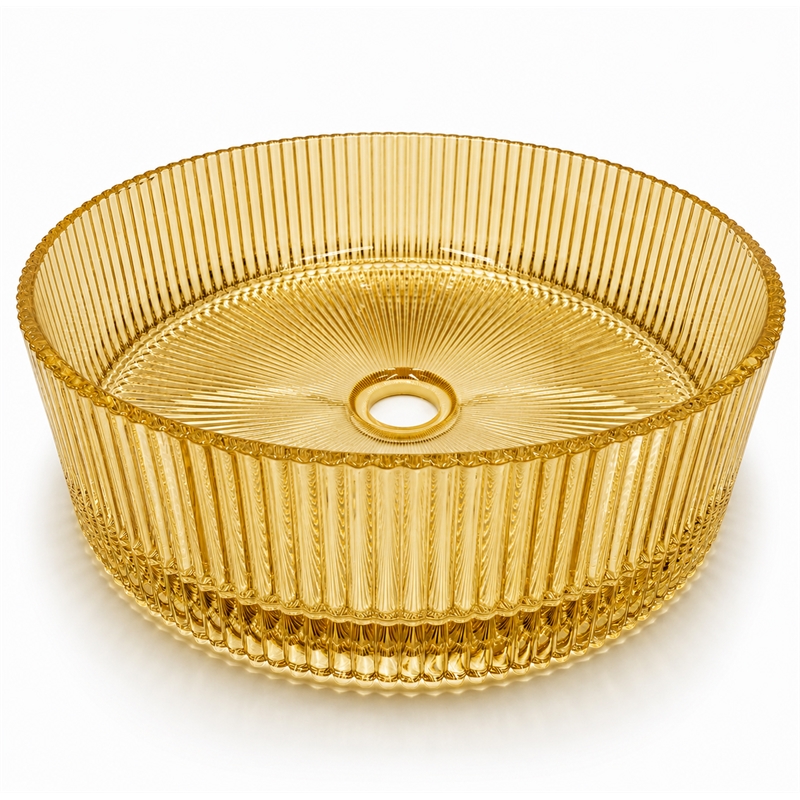 Cowrie Timeless Champagne Tempered Glass Crystal Round Vessel Sink 16 in