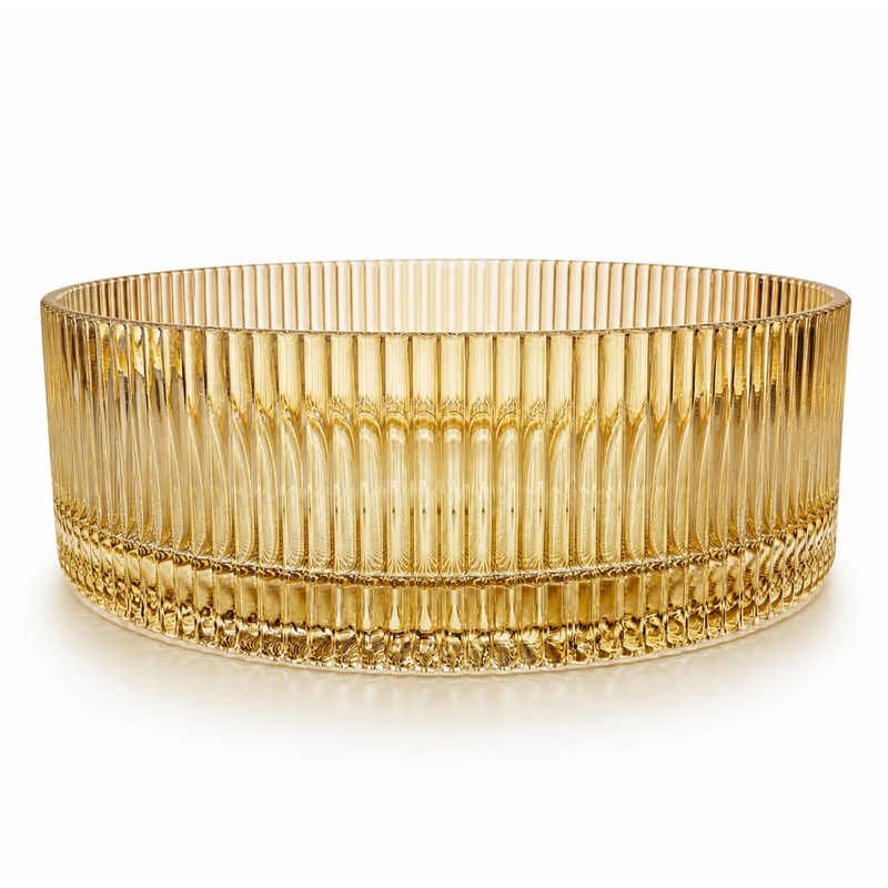 Cowrie Timeless Champagne Tempered Glass Crystal Round Vessel Sink 16 in
