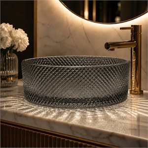 Glacier Circular Glass Vessel Bathroom Sink Bowl 14 Round
