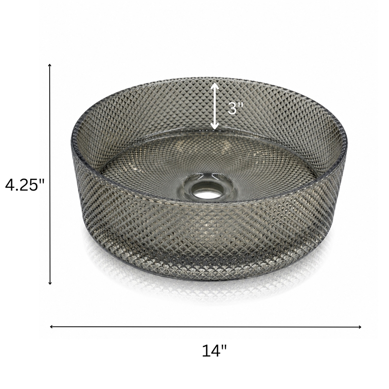 Glacier Circular Glass Vessel Bathroom Sink Bowl 14 Round