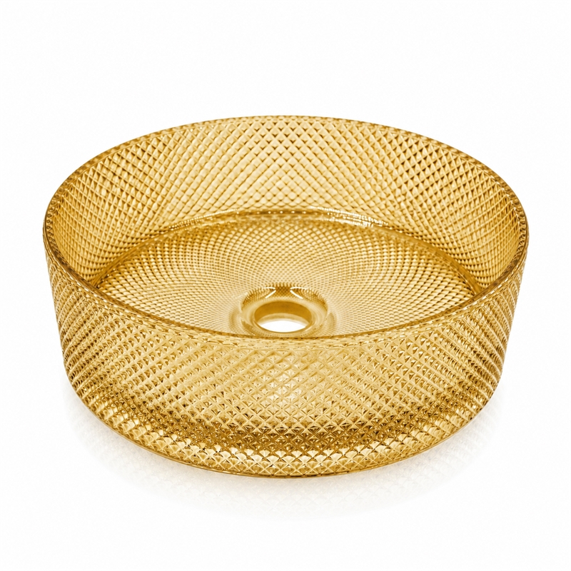 Glacier Circular Glass Vessel Bathroom Sink Bowl 14 Round