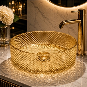 Glacier Circular Glass Vessel Bathroom Sink Bowl 14 Round