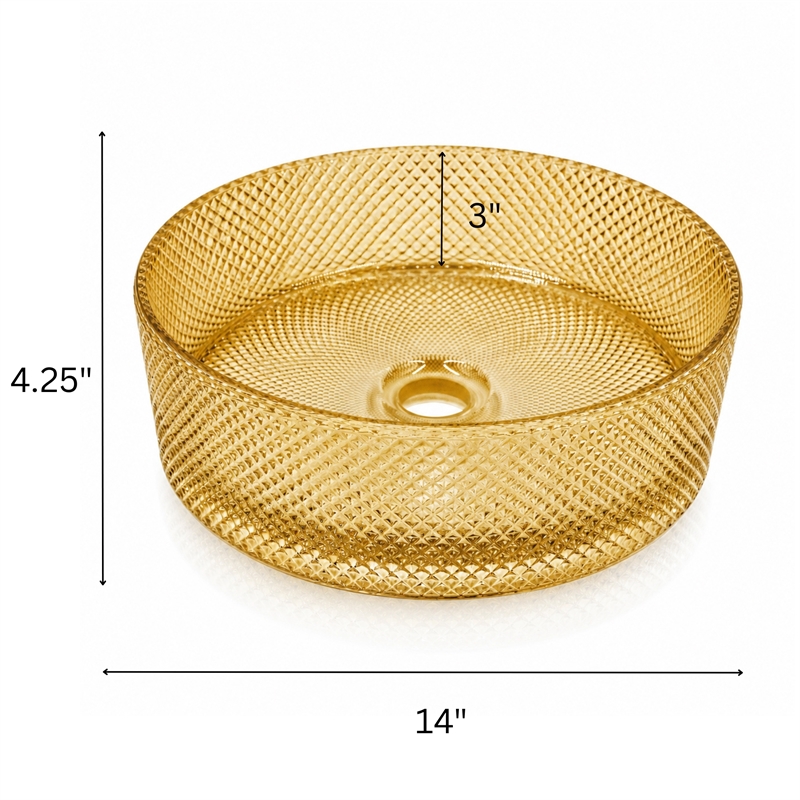 Glacier Circular Glass Vessel Bathroom Sink Bowl 14 Round