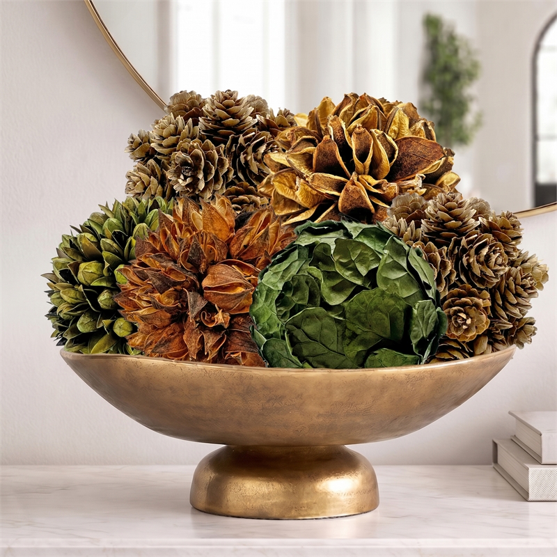 Brown Green Preserved Botanical Topiary Balls Decorative Bowl Filler Set of 6