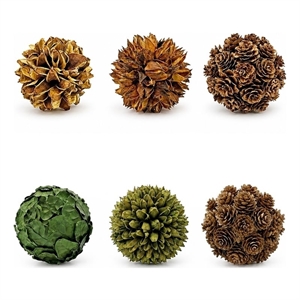 Brown Green Preserved Botanical Topiary Balls Decorative Bowl Filler Set of 6