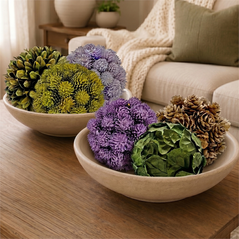 Mixed Colors Preserved Botanical Topiary Balls Decorative Bowl Filler Set of 6