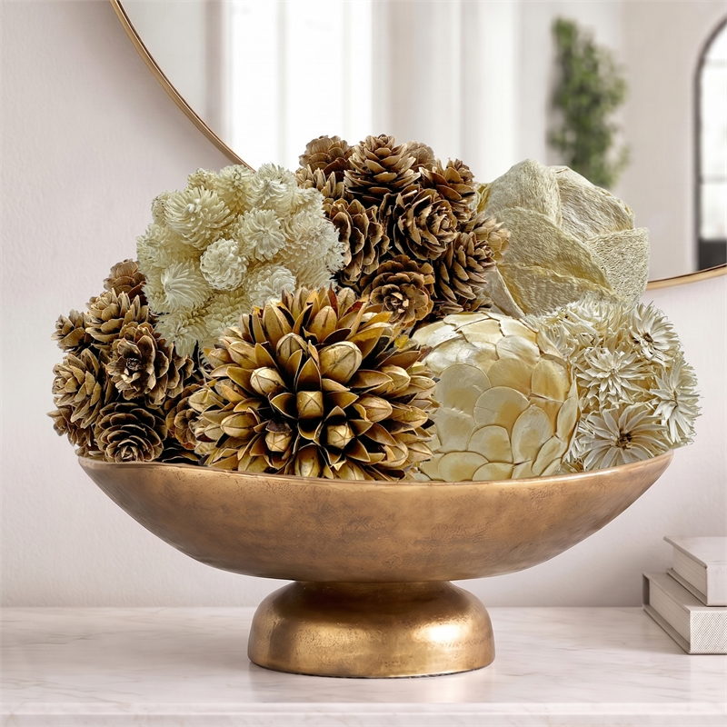 Preserved Botanical Decorative Topiary Balls Filler Brown/White (Set of 7)