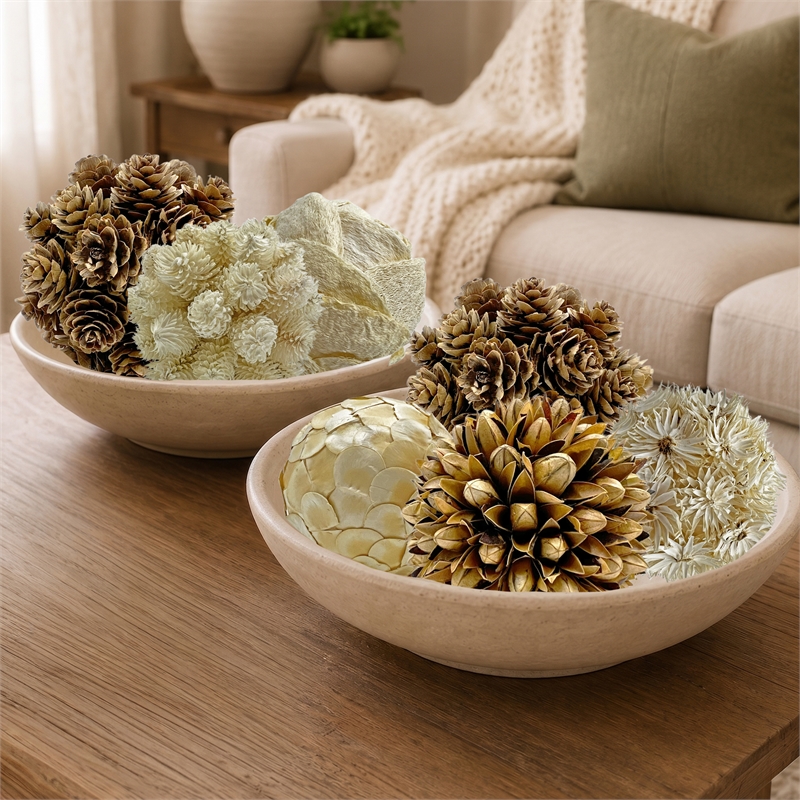Preserved Botanical Decorative Topiary Balls Filler Brown/White (Set of 7)