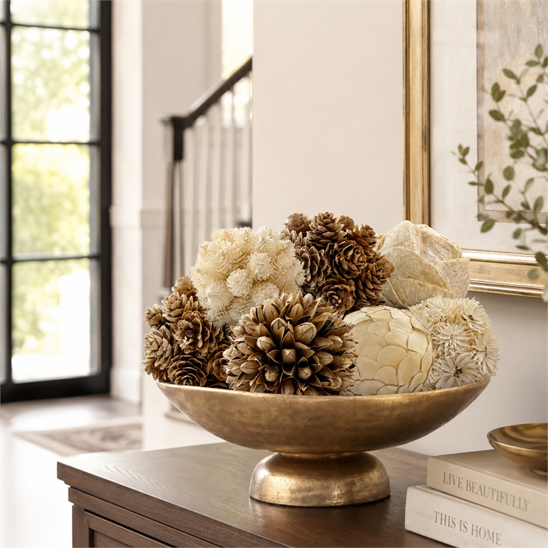 Preserved Botanical Decorative Topiary Balls Filler Brown/White (Set of 7)