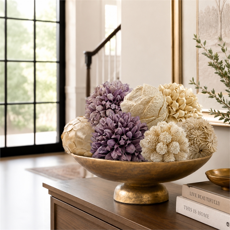 Purple and White Natural Preserved Topiary Balls Decorative Bowl Filler Set of 7
