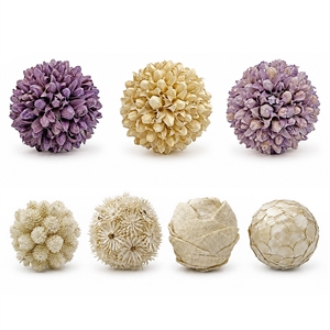 Purple and White Natural Preserved Topiary Balls Decorative Bowl Filler Set of 7