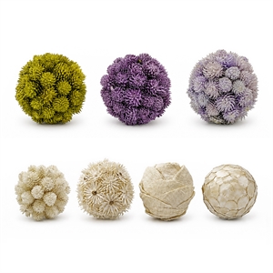 Purple Green and White Natural Preserved Topiary Balls Bowl Filler Set of 7