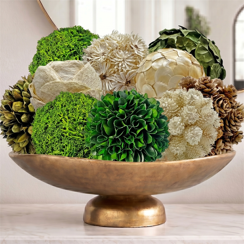 White Brown Green Natural Preserved Topiary Balls Bowl Filler Set of 10