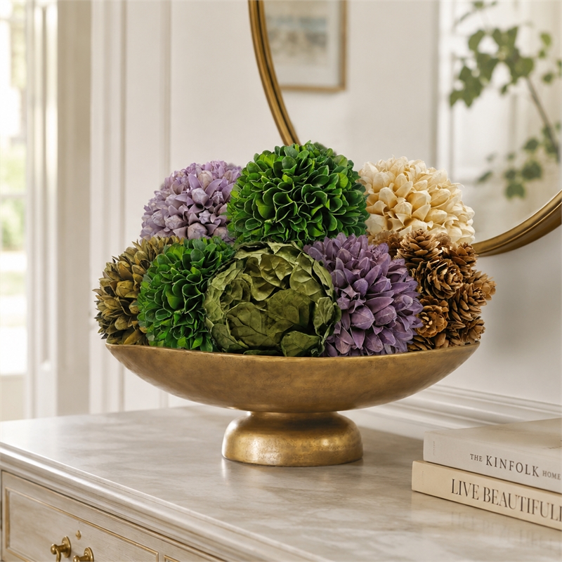 Purple and Green Natural Preserved Topiary Balls Decorative Bowl Filler Set of 9