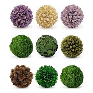 Purple and Green Natural Preserved Topiary Balls Decorative Bowl Filler Set of 9
