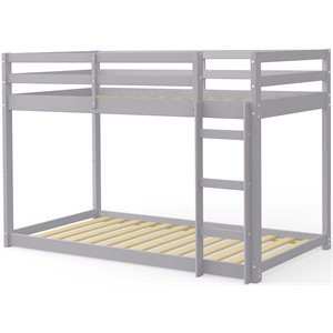 eden home modern solid wood twin over twin low loft bunk bed in gray