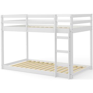 eden home modern solid wood twin over twin low loft bunk bed in white