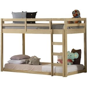 eden home modern solid wood twin over twin low loft bunk bed in natural