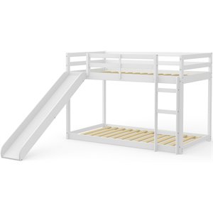 eden home modern solid wood twin over twin low loft bunk bed with slide white