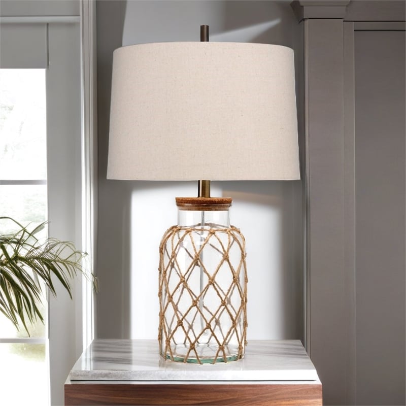 Eden Home Coastal Rope and Glass Table Lamp in Clear and Natural Finish