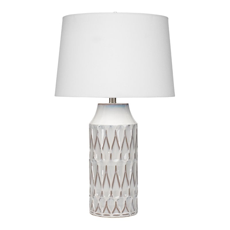 Eden Home Traditional Ceramic and Linen Table Lamp in White Patterned