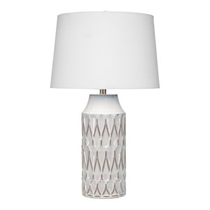 Eden Home Traditional Ceramic and Linen Table Lamp in White Patterned