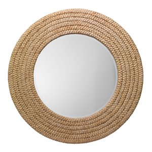 Eden Home Coastal Style Seagrass and Fabric Mirror in Brown Finish