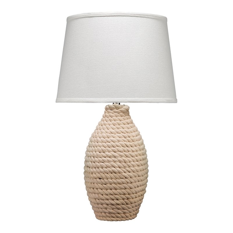 Eden Home 1-Light Coastal Fabric Table Lamp with Tapered Shade in White