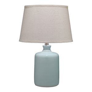 Eden Home Transitional Glass Jar Table Lamp with Tapered Shade in Light Blue