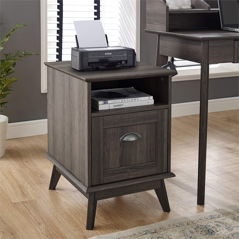 Eden Home Wood Home Office File Cabinet with Drawer in Smoke Oak