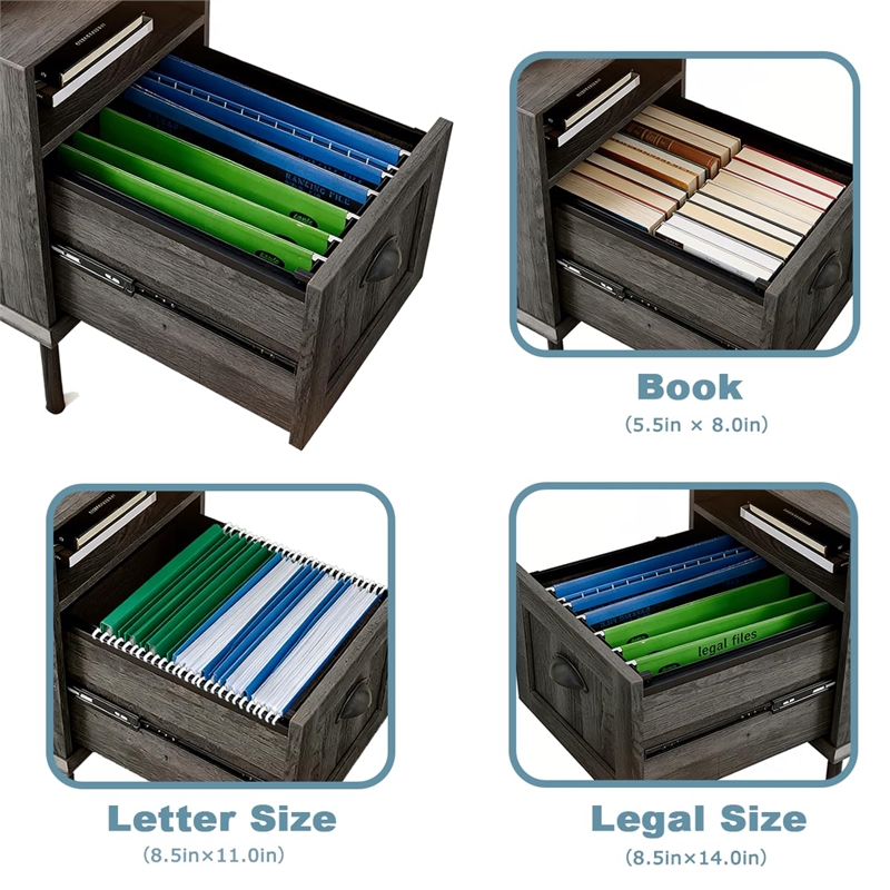 Eden Home Wood Home Office File Cabinet with Drawer in Smoke Oak