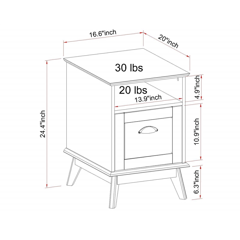 Eden Home Wood Home Office File Cabinet with Drawer in Smoke Oak