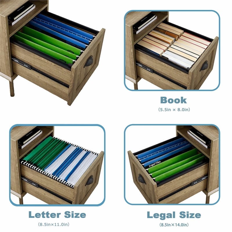 Eden Home Wood Home Office File Cabinet with Drawer in Golden Oak