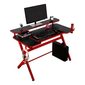 Eden Home 48&quot Modern Wood/Metal Gaming Computer Desk with R Shaped in Red