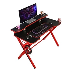 Eden Home 48&quot Modern Wood/Metal Gaming Computer Desk with X Shaped in Red