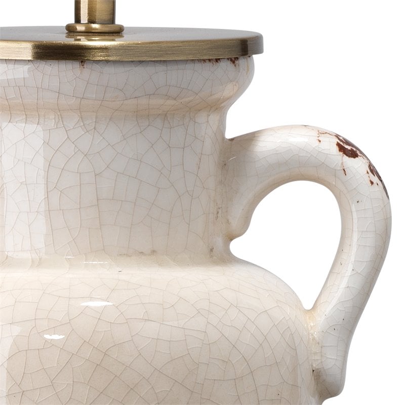 Eden Home Coastal Ceramic Table Lamp with Linen Shade in Cream/Off-white