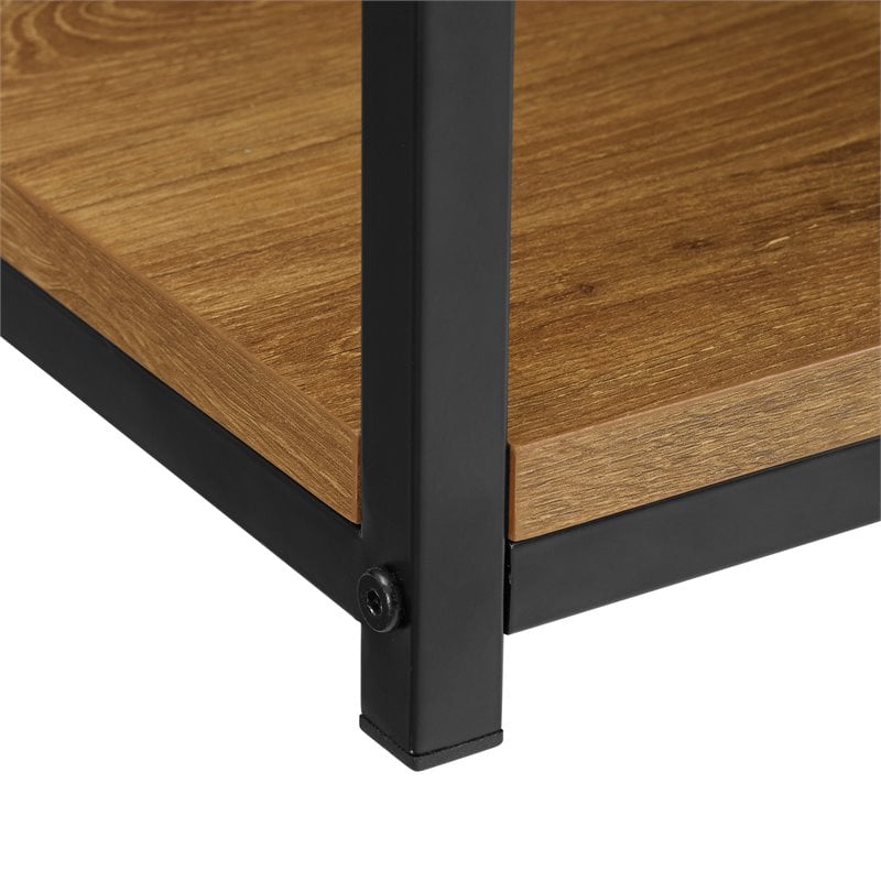 Eden Home Storage Shelf Wood Center Coffee Table with Metal Frame in Oak Brown