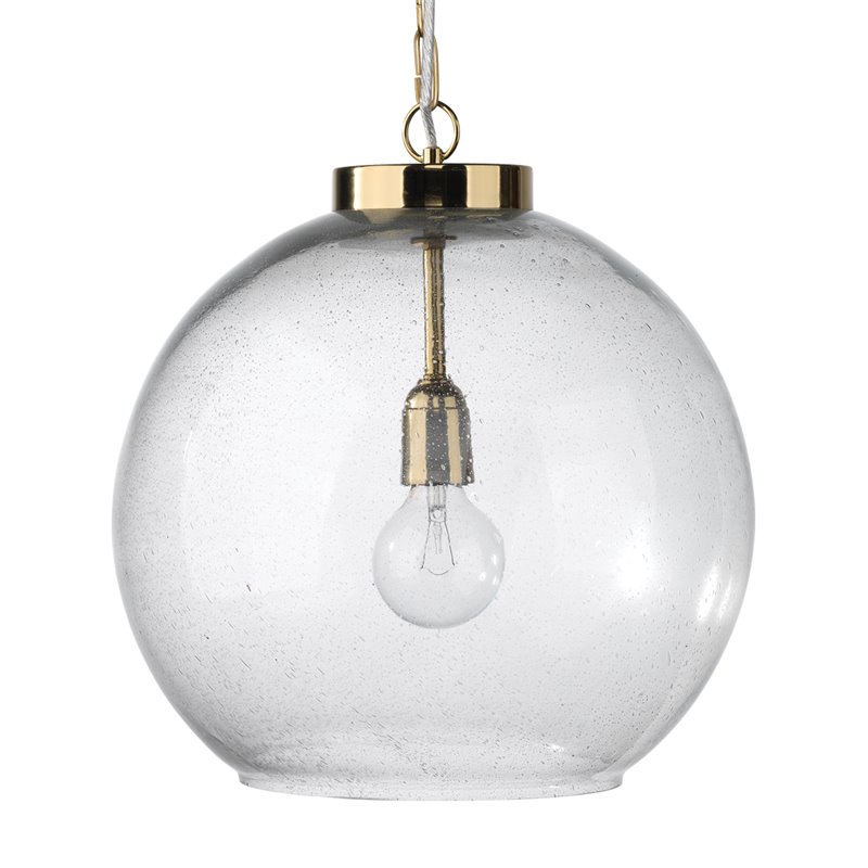Eden Home 1-Light Farmhouse Metal/Blown Seeded Glass Pendant in Brass