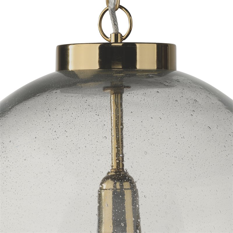 Eden Home 1-Light Farmhouse Metal/Blown Seeded Glass Pendant in Brass