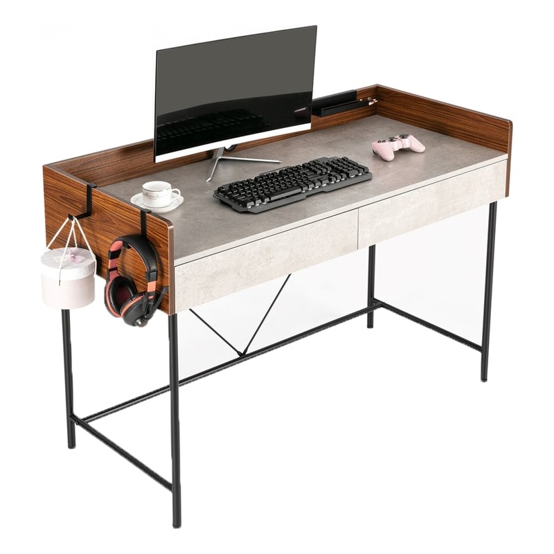 Eden Home Contemporary Wood Computer/Study Writing Desk with Drawers in Walnut