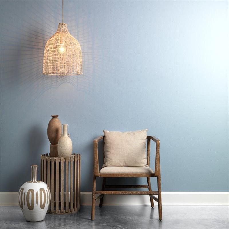 Eden Home Coastal Rattan Whisper Hand-woven Pendant in Mushroom Beige Finish