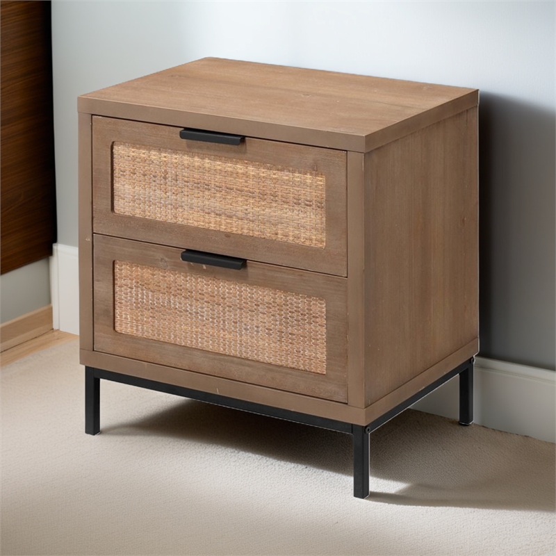 Eden Home 2-drawer Coastal MDF Wood and Iron Side Table in Brown/Black