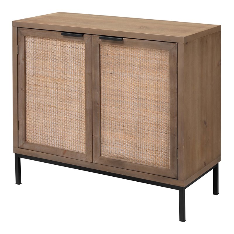 Eden Home 2-door Coastal MDF Wood and Iron Accent Cabinet in Brown/Black