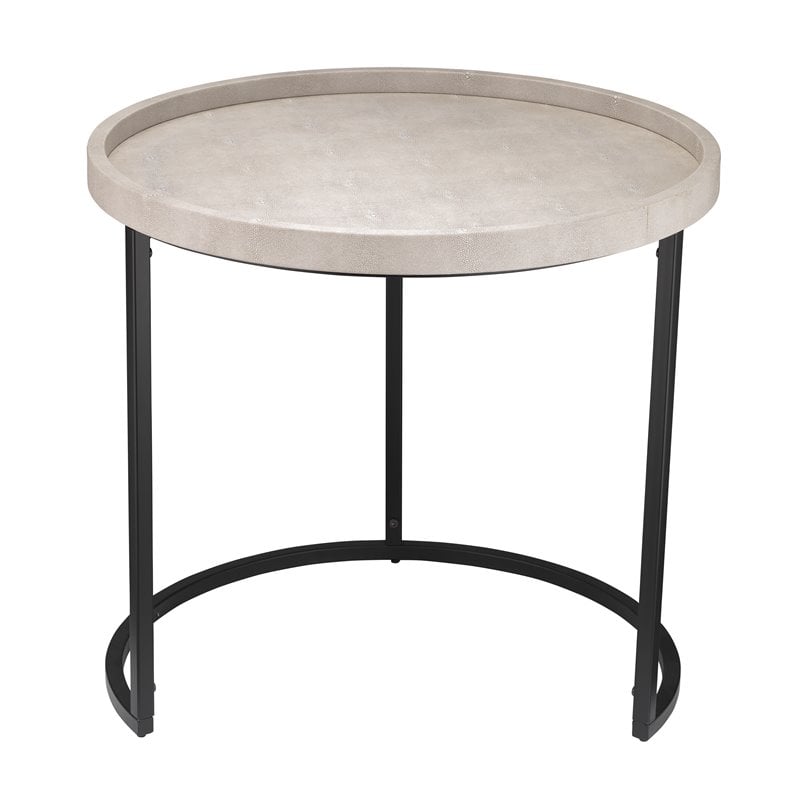 Eden Home Faux Shagreen and Metal Side Table in Ivory/Black