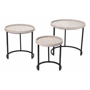 Eden Home Faux Shagreen and Metal Side Table in Ivory/Black