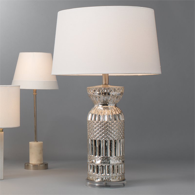 Eden Home Traditional Style Glass Table Lamp in Silver Mercury Finish