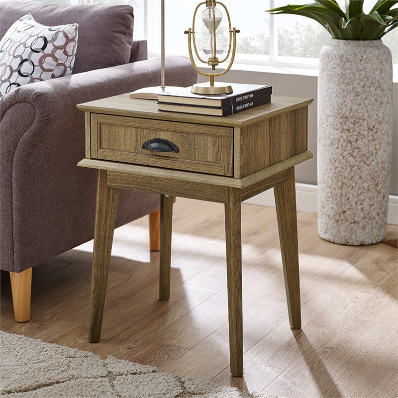 Eden Home Wood End Table with Storage Drawer in Golden Oak
