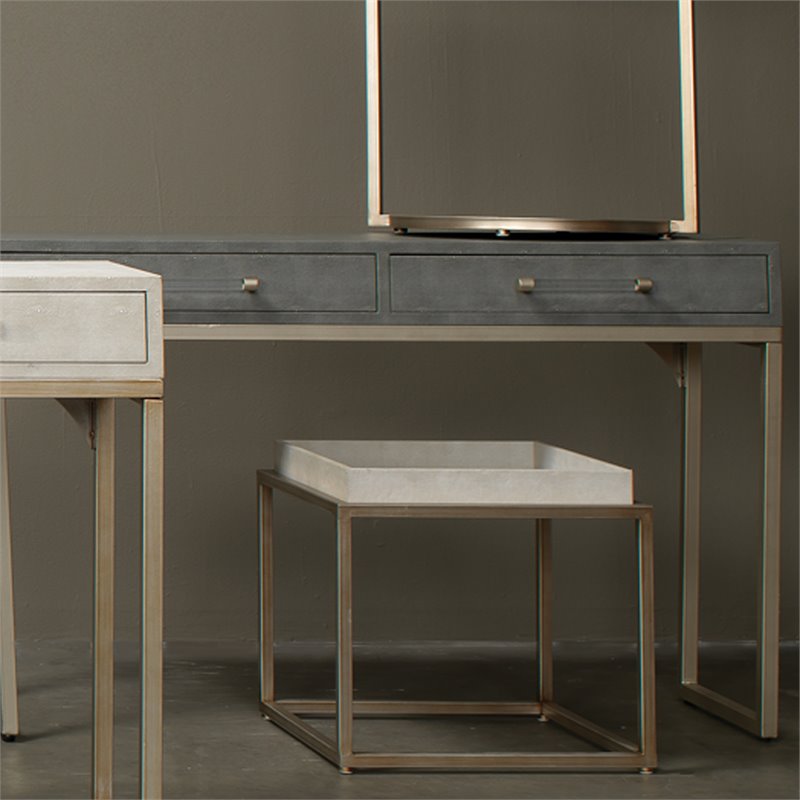 Eden Home 2-Drawer Transitional Faux Leather Console Table in Gray