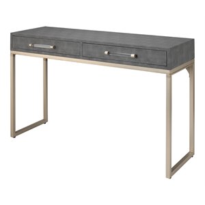 Eden Home 2-Drawer Transitional Faux Leather Console Table in Gray
